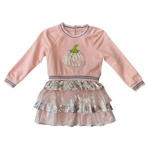 Truly Me Girls Peach Pumpkin Dress Silver Ruffle Layered Sparkle Tutu Size 6 NWT